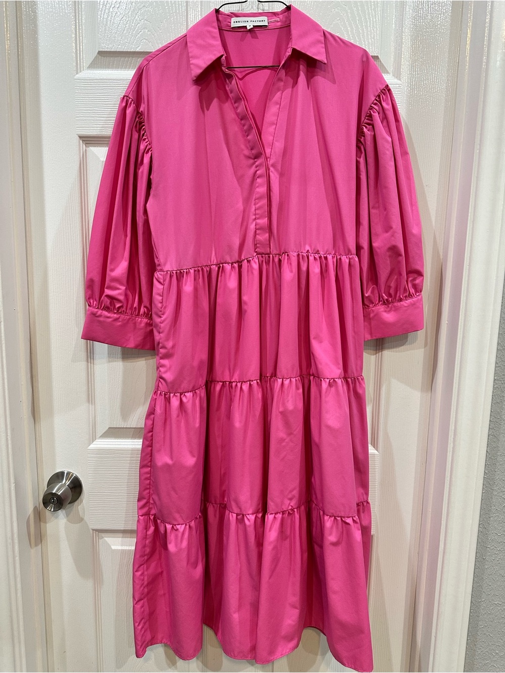 English Factory Bright Pink Tiered Shirt Dress